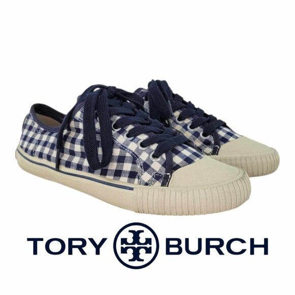 Tory Sport Shoes - AUTHENTIC Tory Burch Checkard Plaid Sneaker Sz 8.5 - Blue